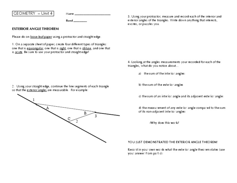 Exterior Angle Theorem Activity | PDF