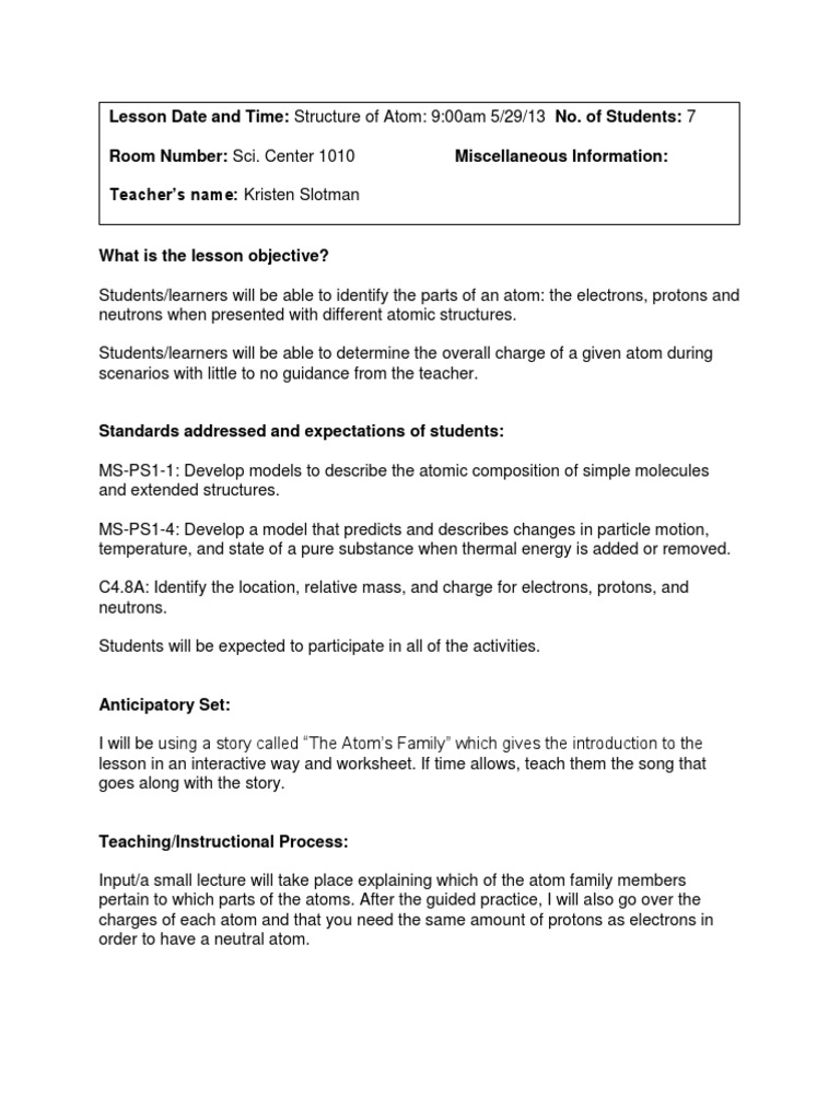 worksheet The Atoms Family Worksheet long lesson plan atoms proton