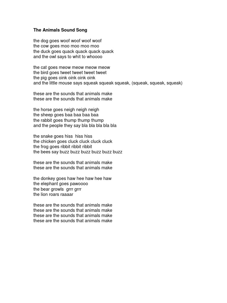 The Animals Sound SongLyrics Creativity Learning