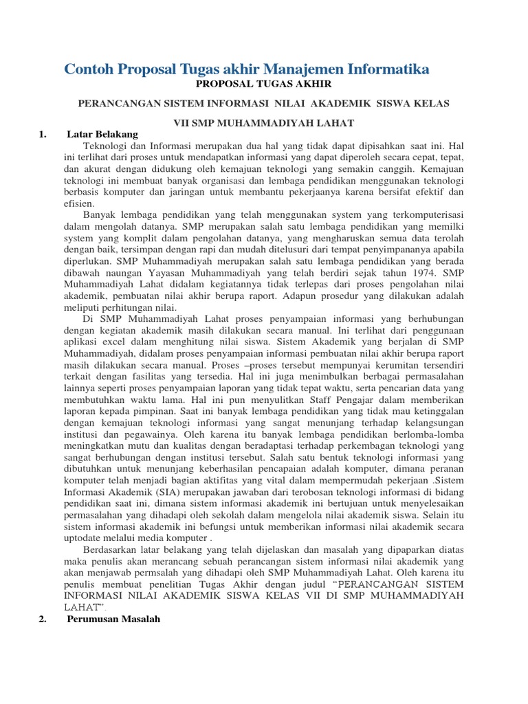 Contoh Proposal Tugas Akhir Manajemen Informatika