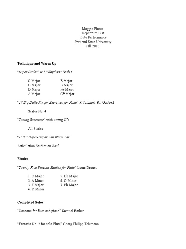 Flute Performance Repertoire List | PDF | Language Arts & Discipline | Art