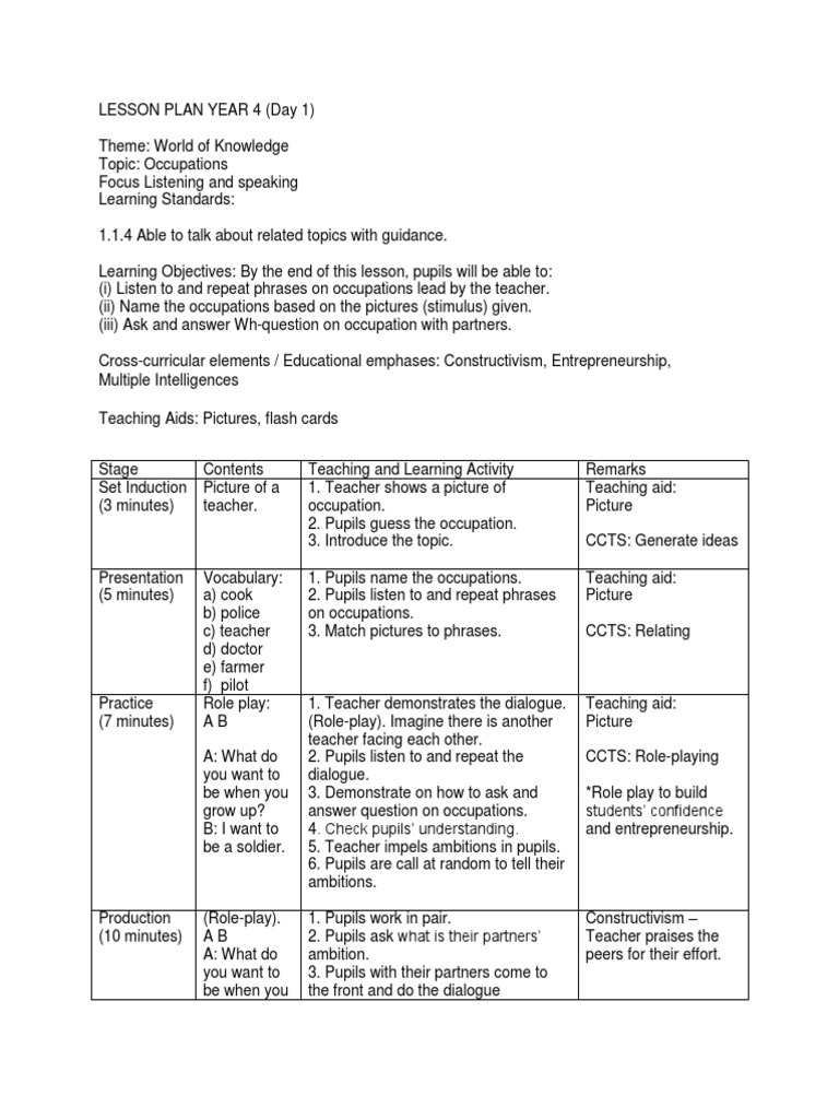 Lesson Plan Year 4 KSSR SJKC | PDF | Lesson Plan | Teachers