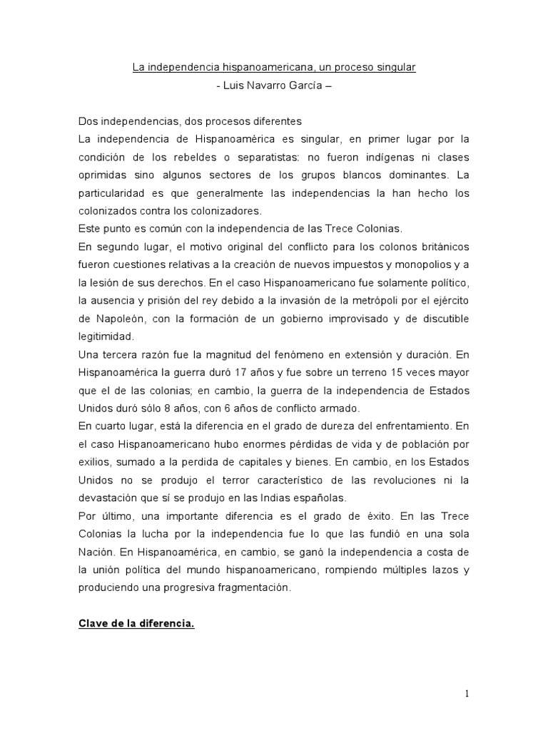 La independencia hispanoamericana - Navarro García 