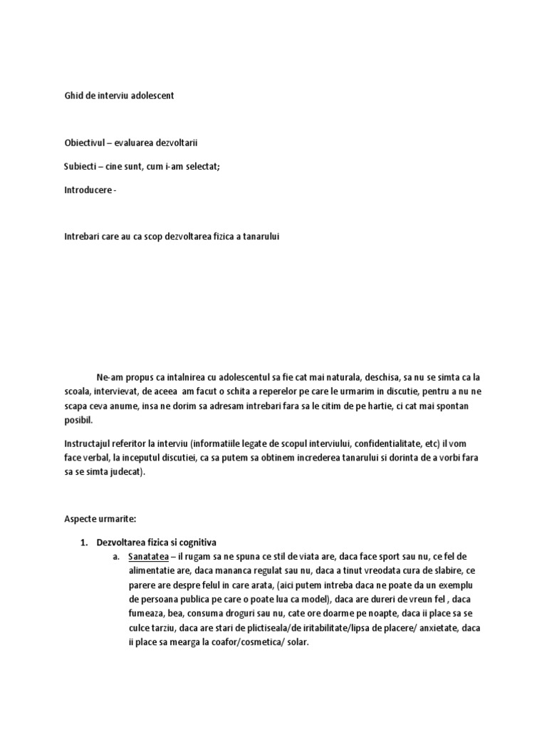 Ghid de Interviu Adolescent
