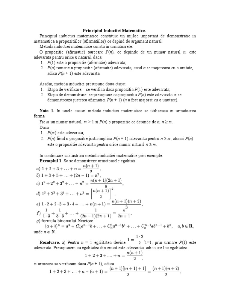 Principiul Inductiei Matematice Pdf