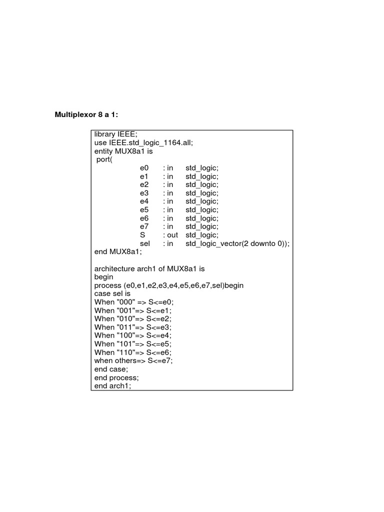 VHDL Code for 8-to-1 Multiplexer | PDF | Teaching Methods & Materials ...
