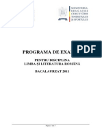 Programa Bac 2011 Limba Si Literatura Romana 1 Exemplar