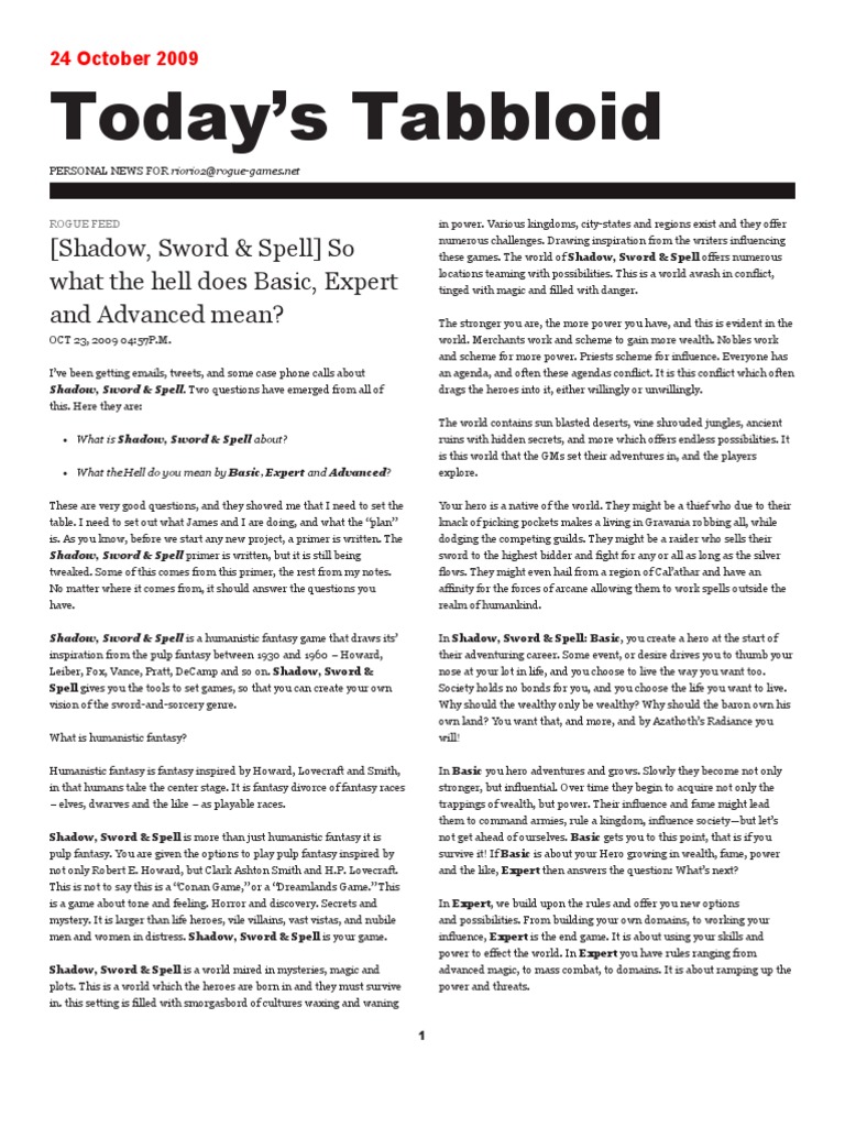 Understanding Shadow, Sword & Spell | PDF | Dungeons & Dragons | Gary ...