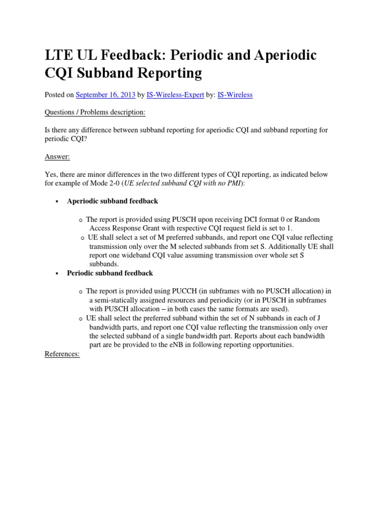 CQI Subband Reporting Differences | PDF
