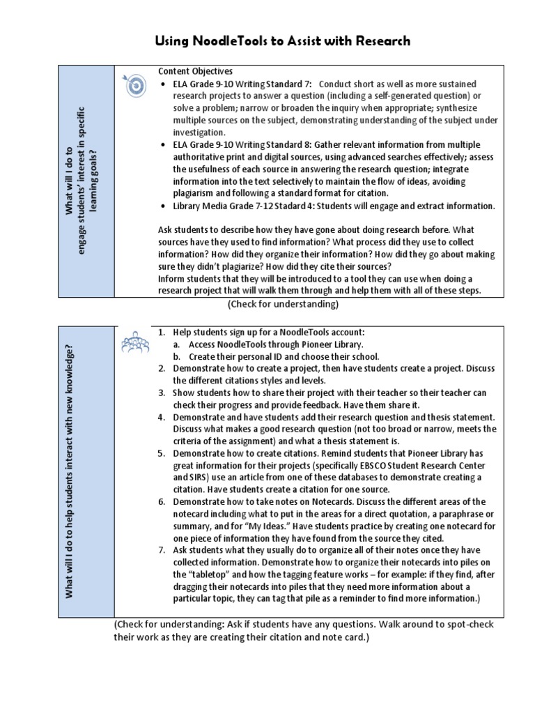 NoodleTools Lesson Plan PDF Lesson Plan Educational Psychology