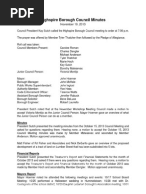 November 19, 2013 Highspire Borough Council Meeting Minutes