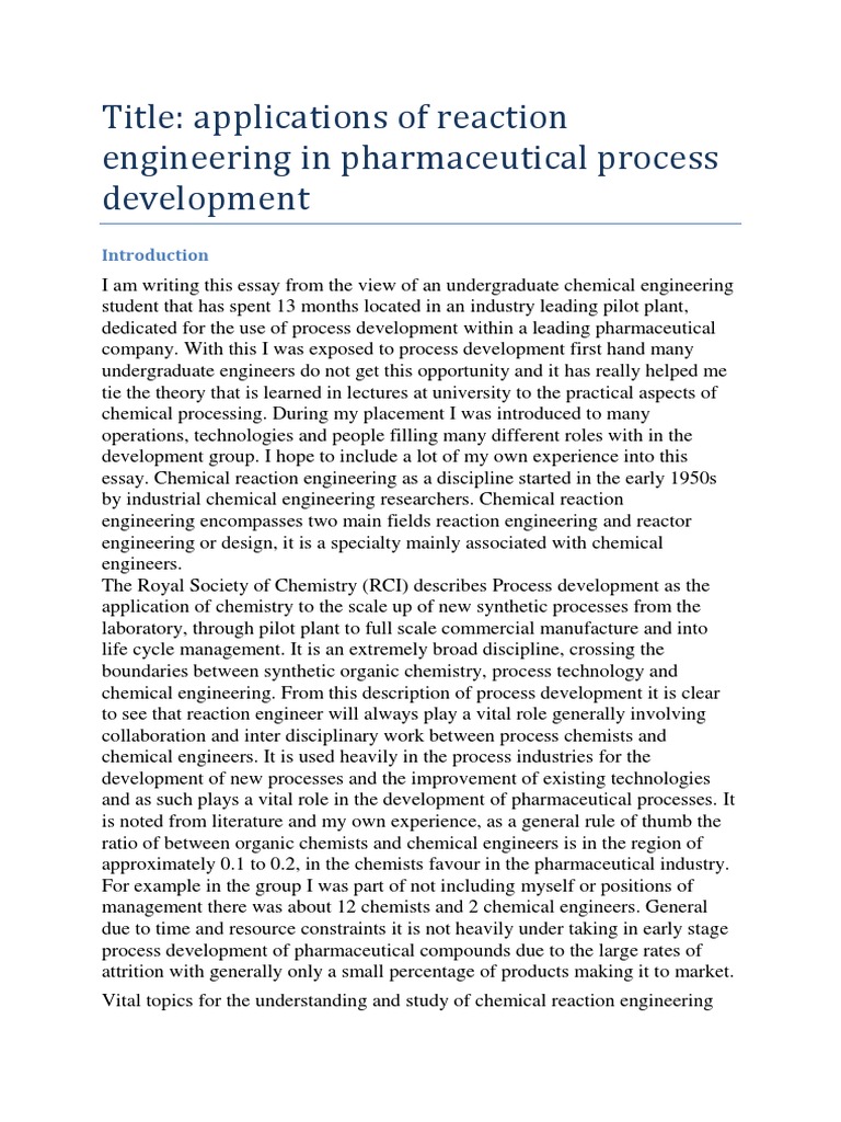 Reaction Engineering in Pharmaceutical Process Development College ...