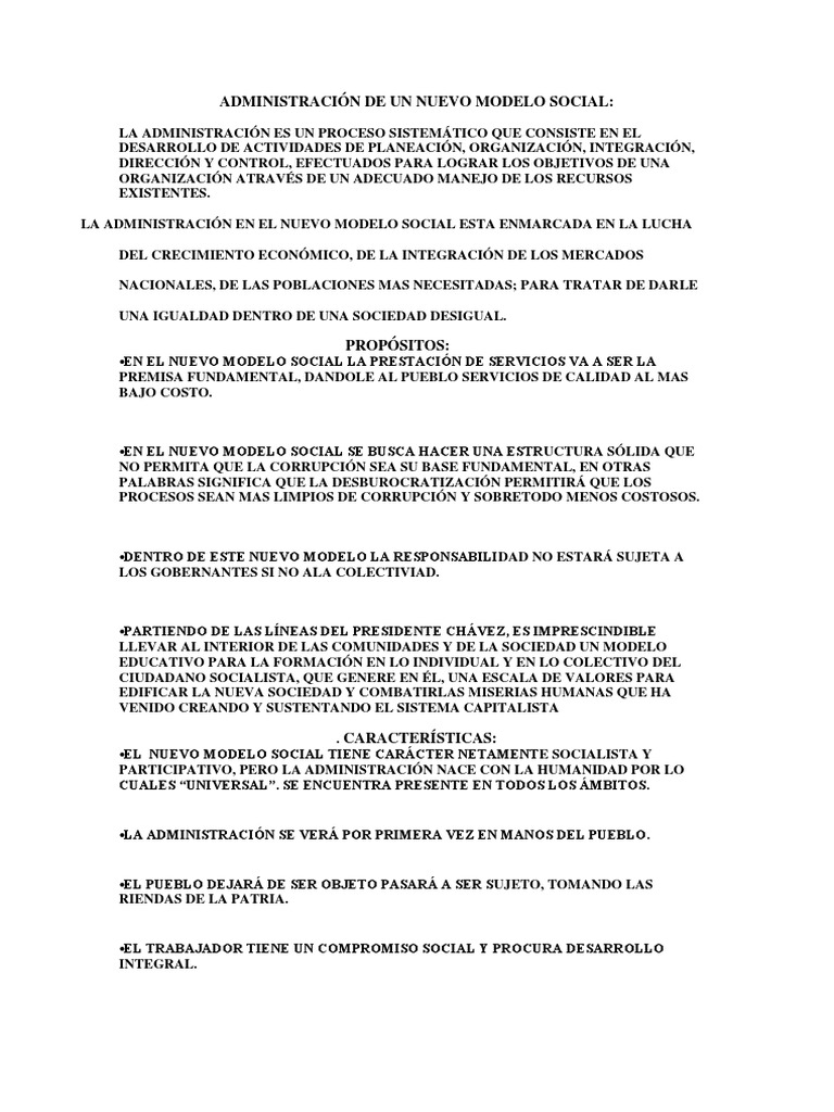 Administración De Un Nuevo Modelo Social