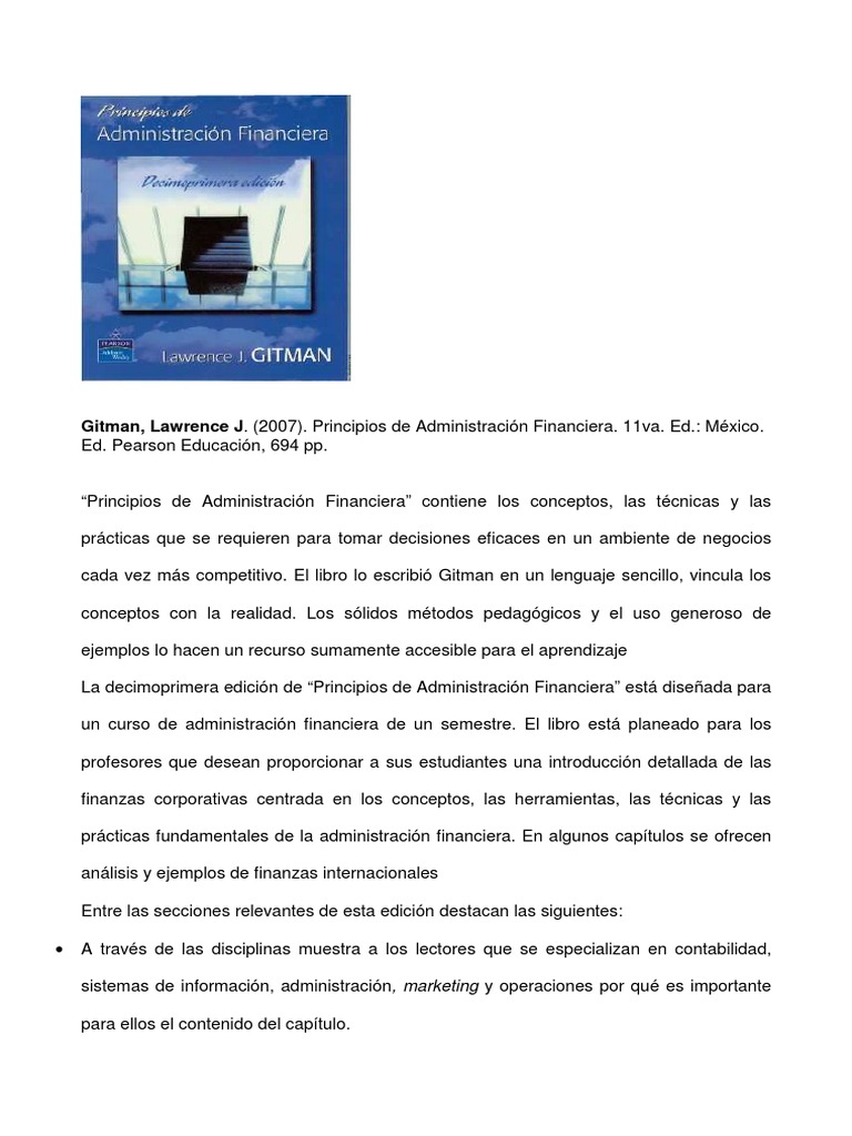 Resena Principios Administracion Financiera Lawrence Gitman | PDF ...