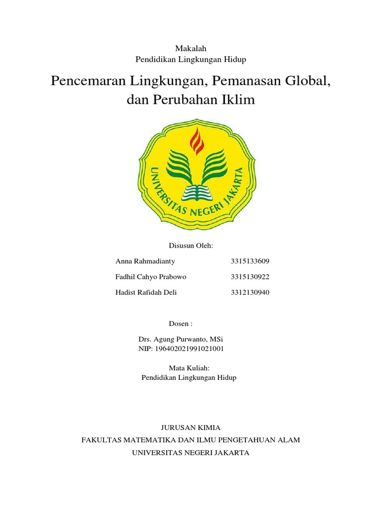 Makalah PLH  Pencemaran Lingkungan, Pemanasan Global, Dan Perubahan Iklim