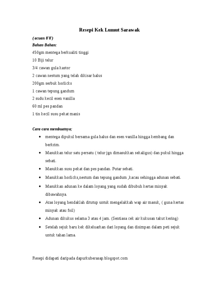 Resepi Kek Lumut Sarawak