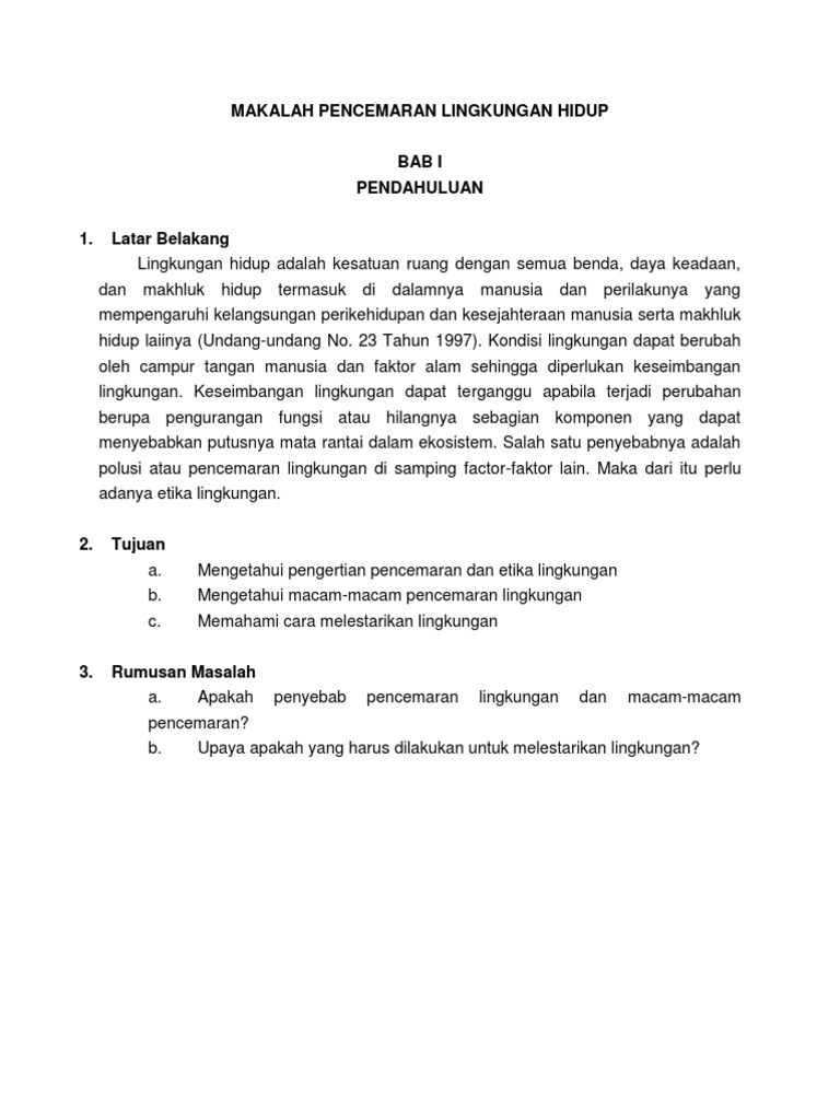 Makalah Pencemaran Lingkungan Hidup