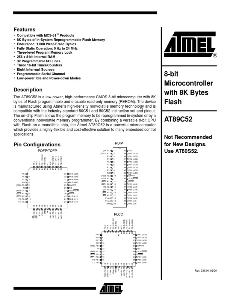 8-Bit Microcontroller With 8K Bytes Flash AT89C52: Features | PDF