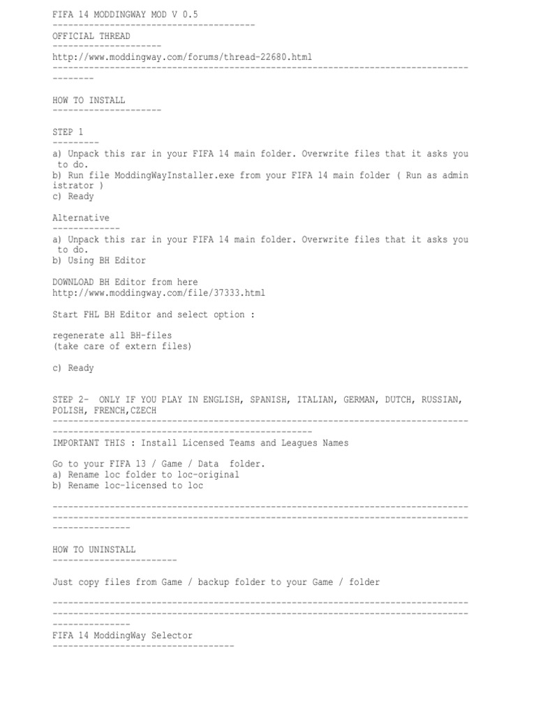 FIFA14MW - Readme - How To Install | PDF | Sports Competitions.