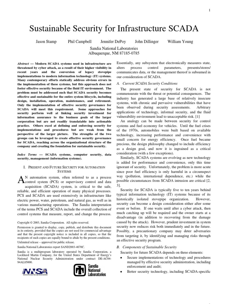 Sustainable Security For Infrastructure SCADA | PDF | Scada | Computer ...