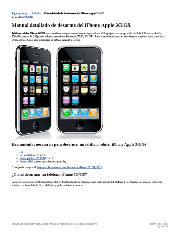 Manual Detallado de Desarme Del iPhone Apple 3G-GS. Repuestos Para iPhone  3G-