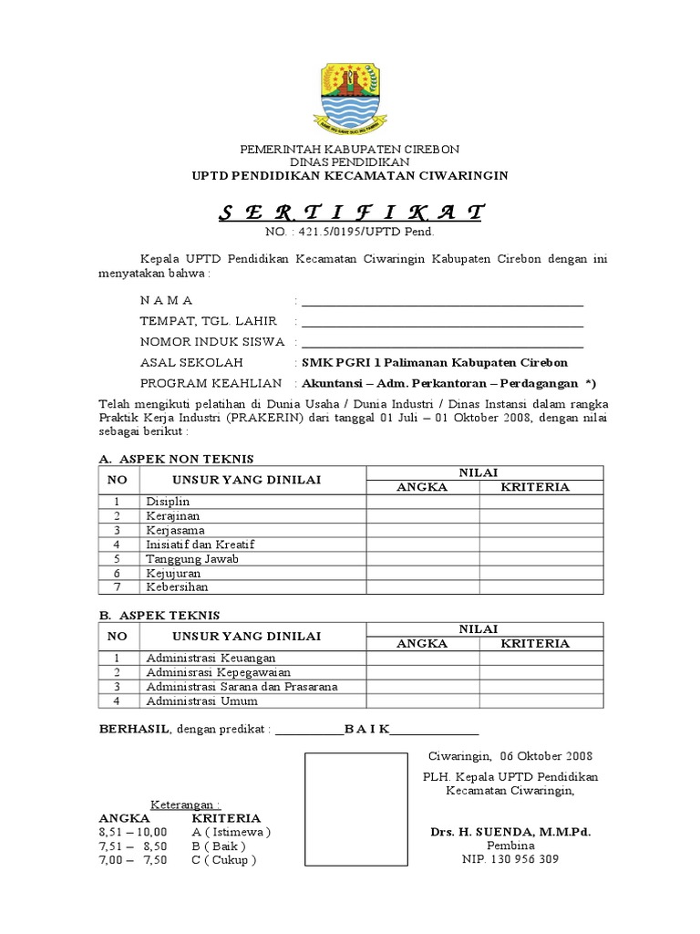 Sertifikat Prakerin