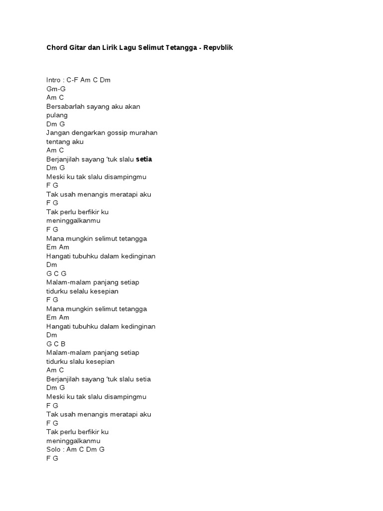 Chord Gitar Dan Lirik Lagu Selimut Tetangga