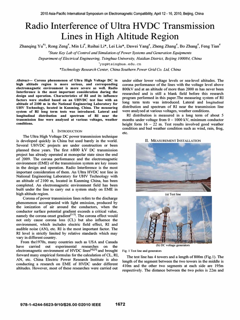 Radio Interference of Ultra HVDC Transmission Lines in High Altitude