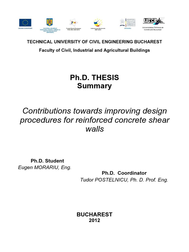 Phd Thesis Summary Pdf Earthquake Engineering Bending