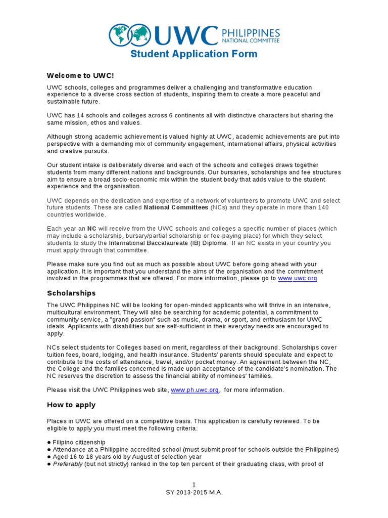 Application On UWC | PDF | Schools | Science