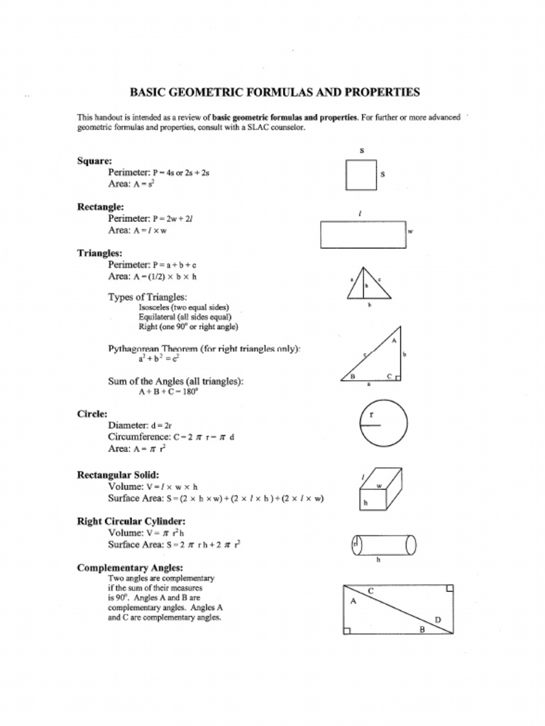Basic Geometric Formulas and Properties | PDF | Home & Garden