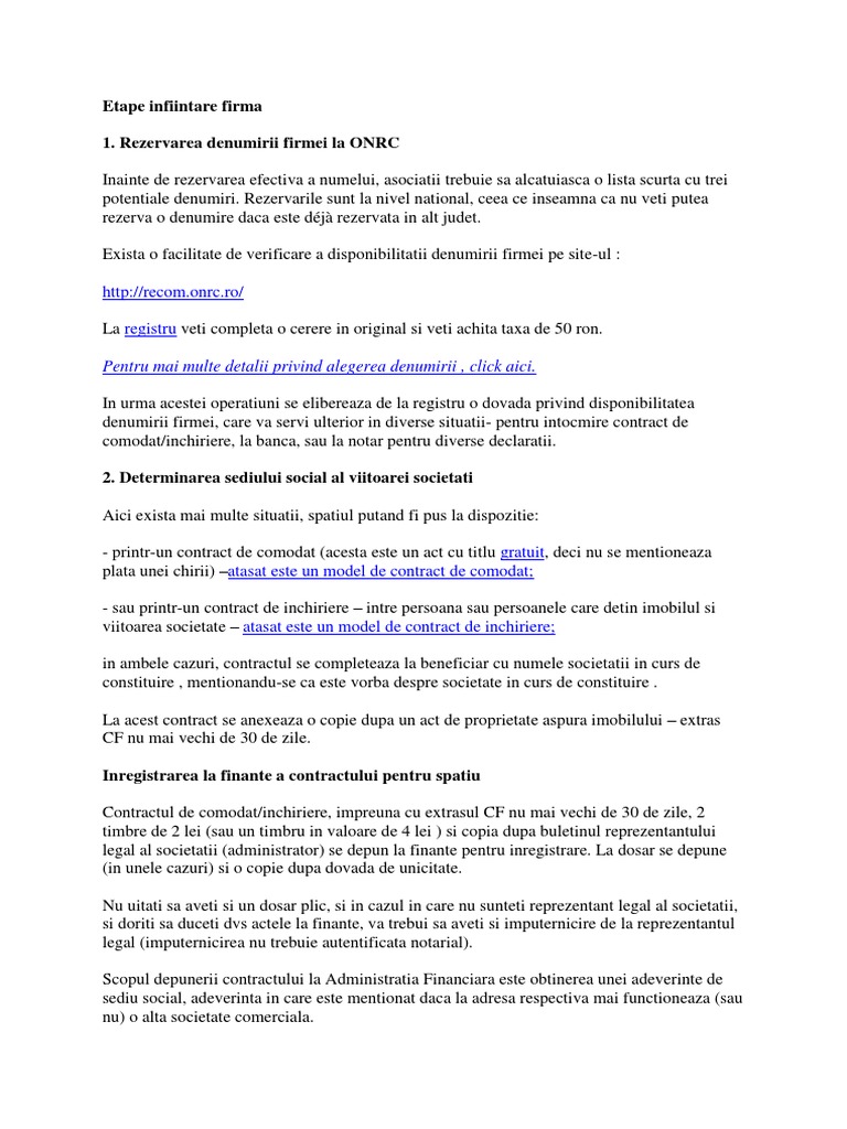 Etape Infiintare Firma