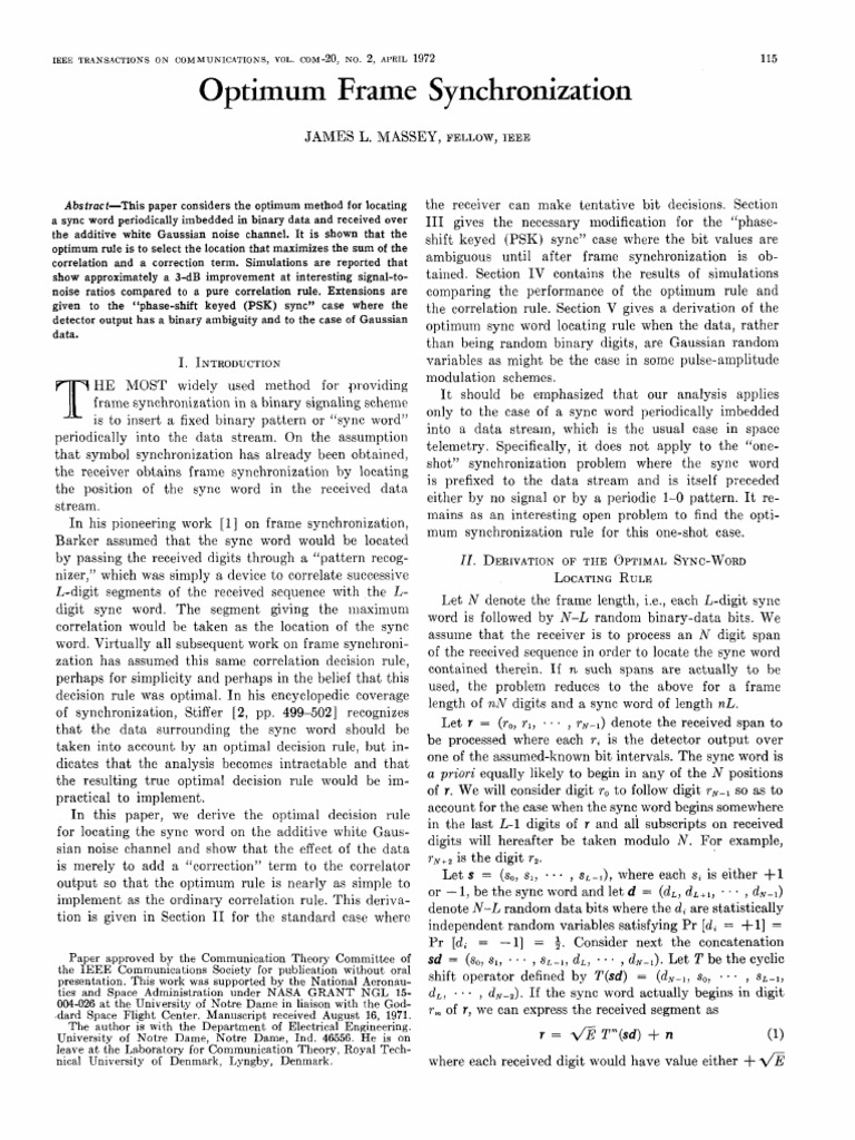 Optimum Frame Synchronization | PDF | Electronic Engineering ...