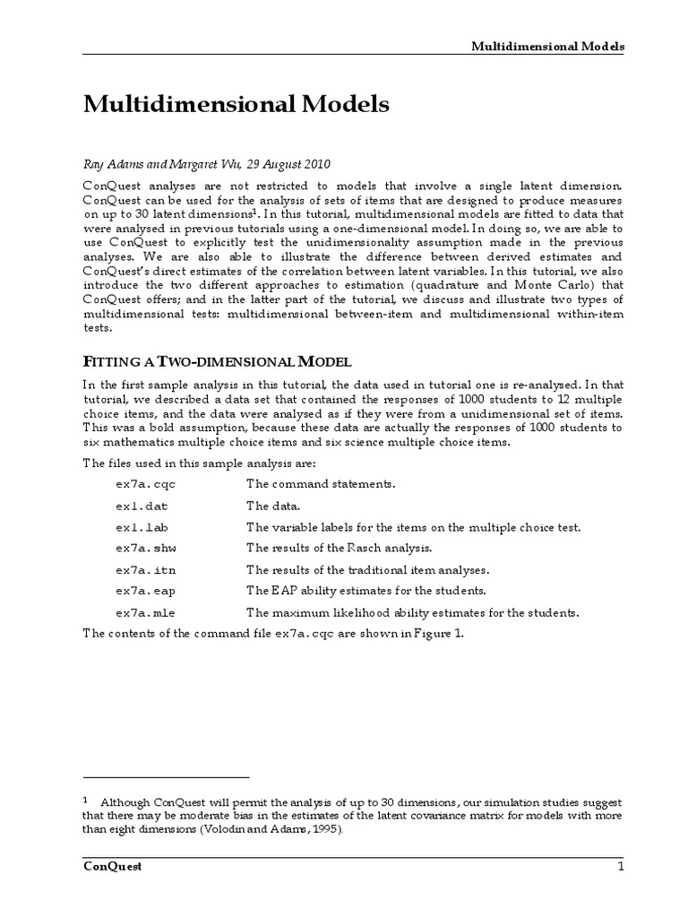 Multidimensional Modeling in ConQuest | PDF | Covariance Matrix | Variance
