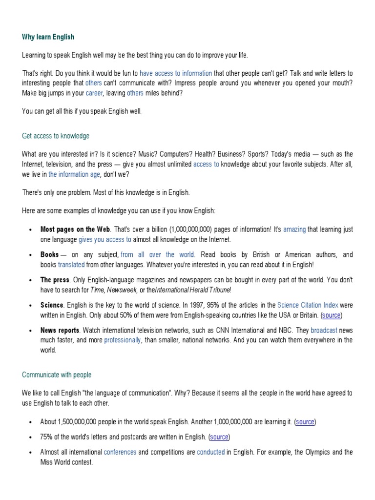 Why Learn English Pdf English Language News