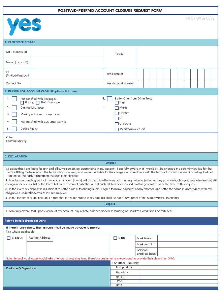 YES 4G Termination Form