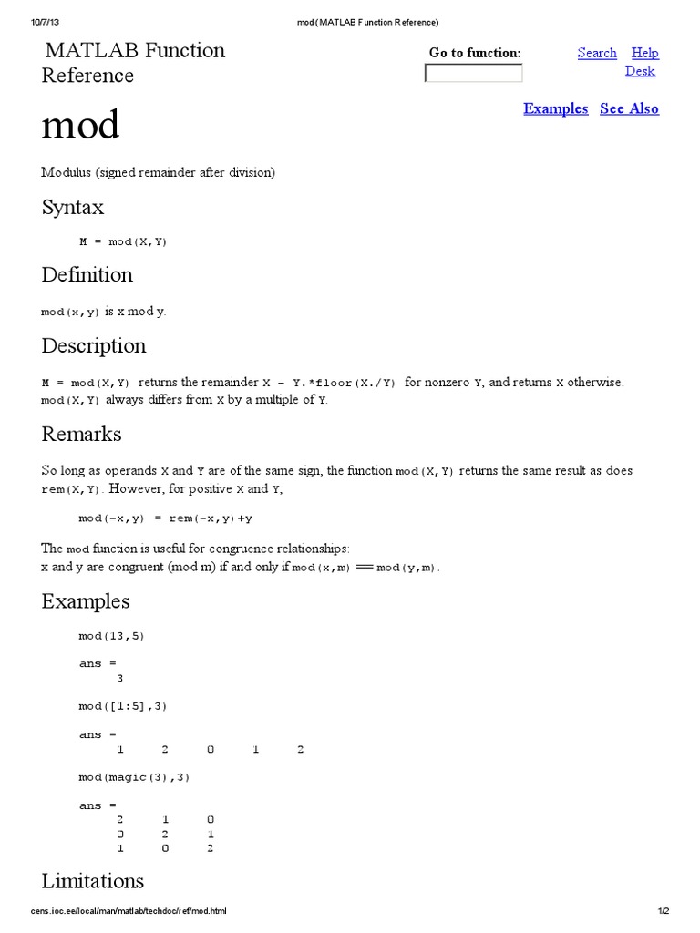 Mod (MATLAB Function Reference)