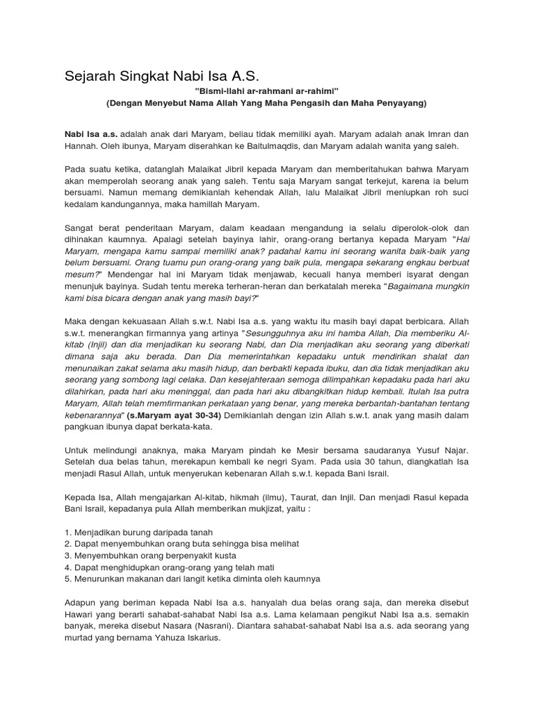 Sejarah Singkat Nabi Isa A Pdf