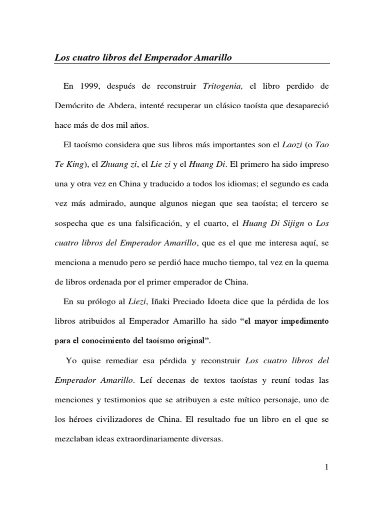Los Cuatro Libros Del Emperador Amarillo PDF Laozi Yin y yang