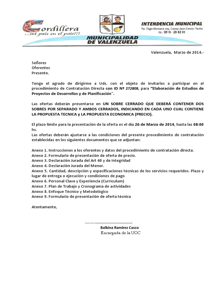 Carta de Invitacion Modelo 1395074726846valenzuela PDF Oferta