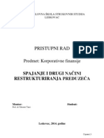 Spajanje I Drugi Nacini Restrukturiranja Preduzeca