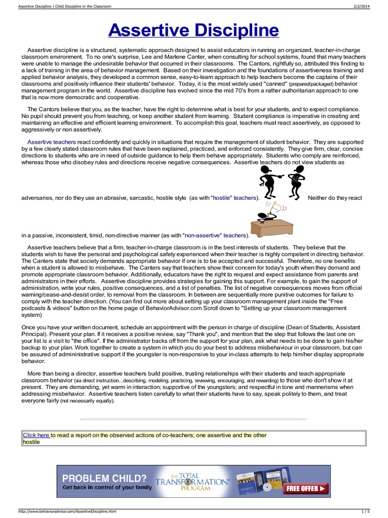 Assertive Discipline Child Discipline in The Classroom | PDF | Teachers ...