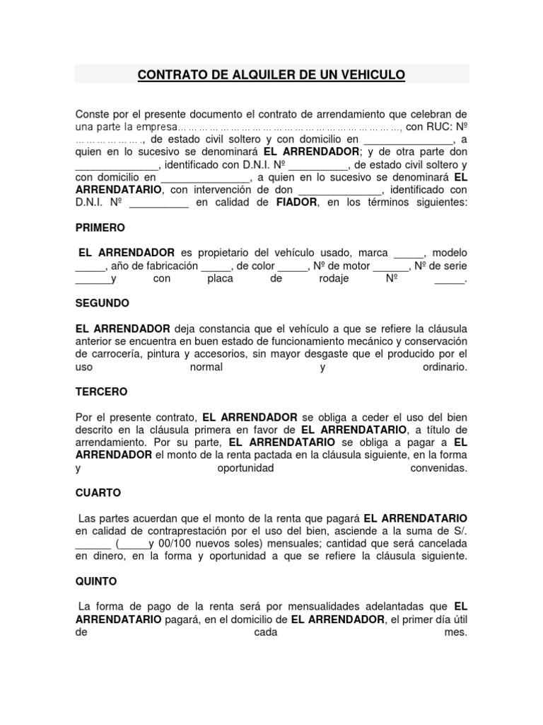 Introducir 51+ imagen modelo de contrato de arrendamiento vehicular