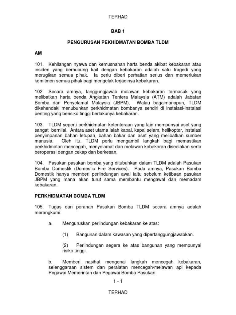 Terhad Bab 1 Pengurusan Pekhidmatan Bomba Tldm Am 101