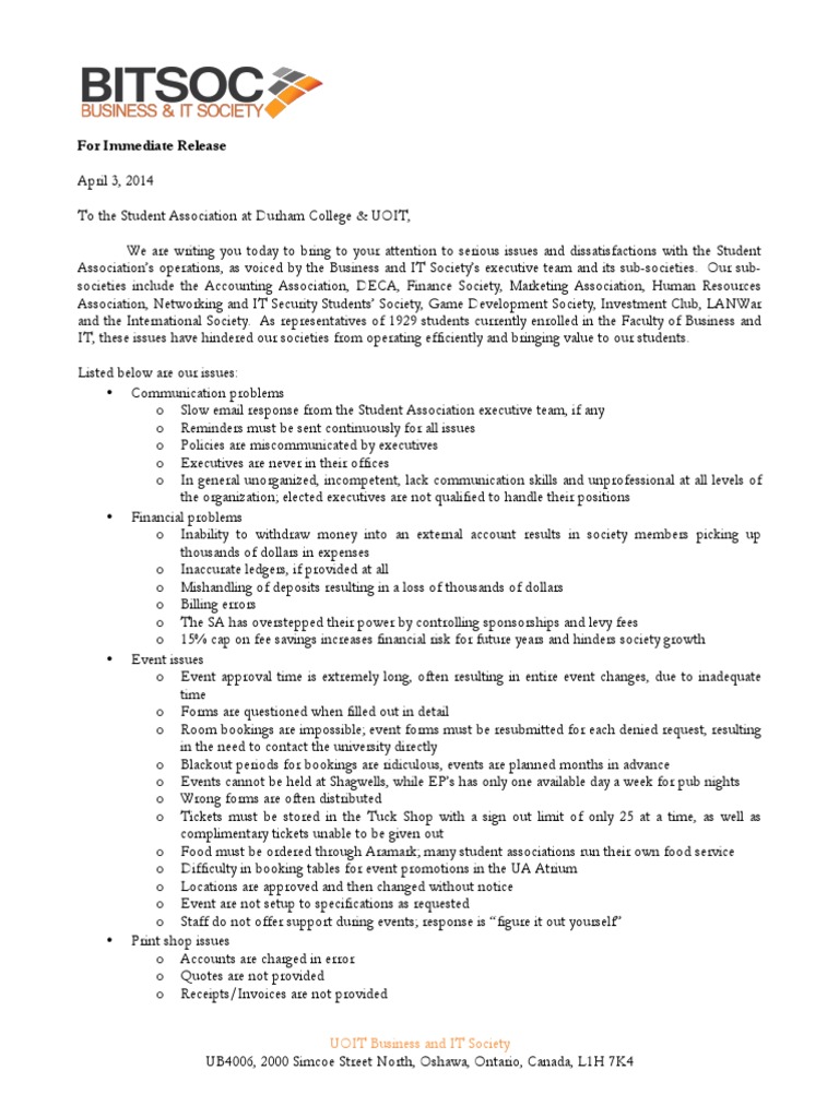 letter-of-dissatisfaction-to-the-student-association-at-durham-college