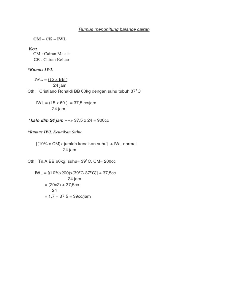 Rumus Menghitung Balance Cairan