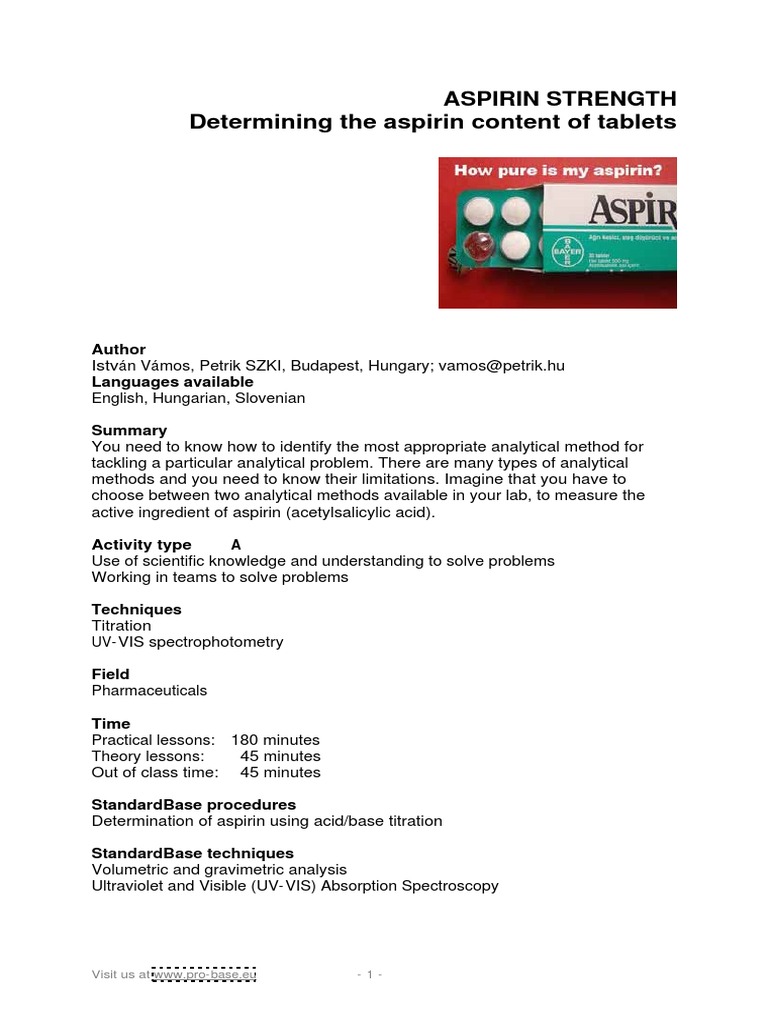 A_ASPIRIN Spectrophotometry Titration