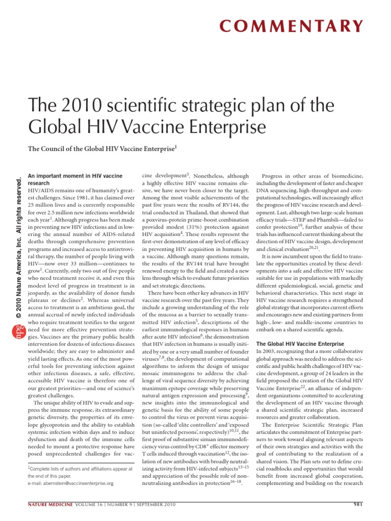 2010 - Plan For HIV Vaccine | PDF | Clinical Trial | Hiv/Aids