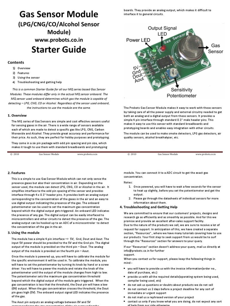 Gas Sensor - Starter Guide | PDF | Sensor | Electrical Engineering