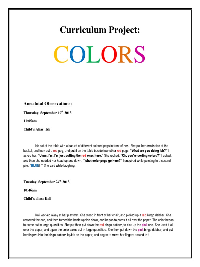 Preschool Colors Curriculum Project | PDF | Anger | Emotions
